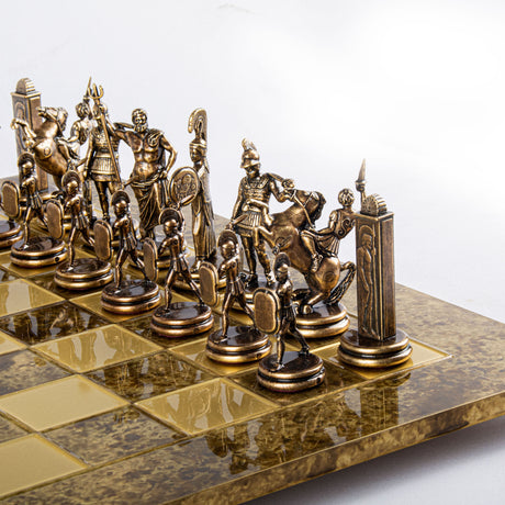 Handmade Greek Mythology Chess Game Brass and Bronze zoom view