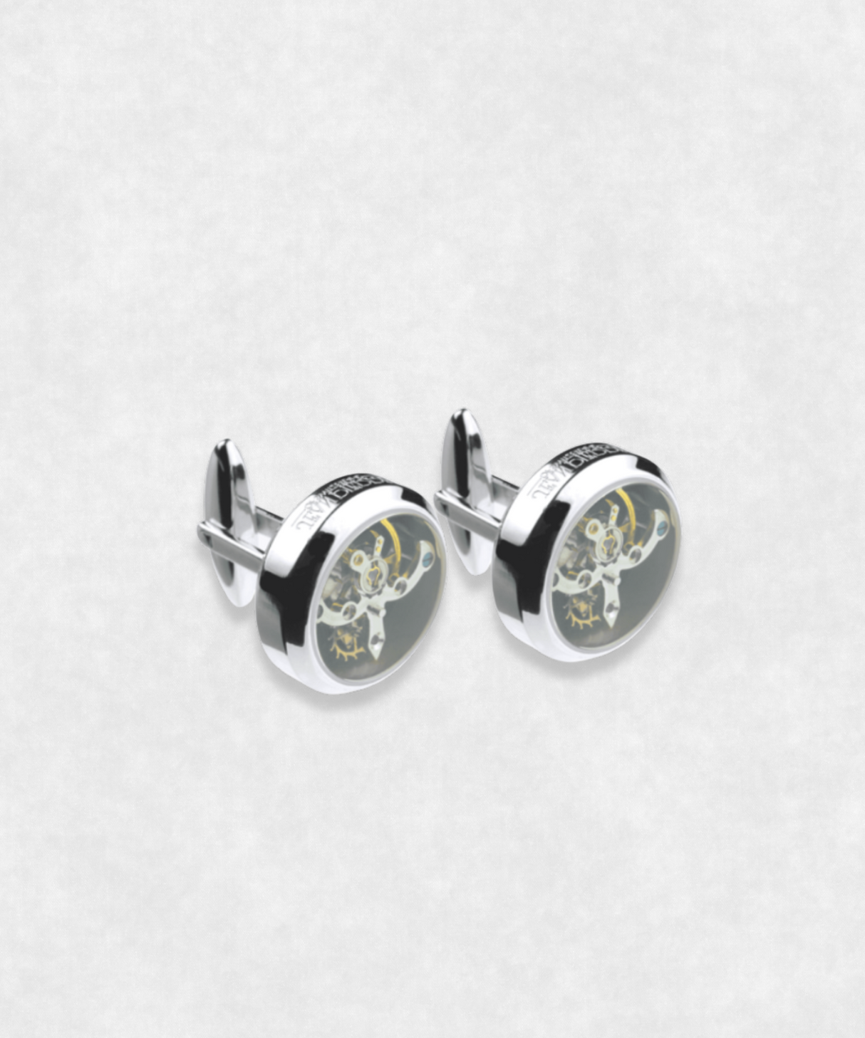 Tourbillon movement cufflinks of Jean Pierre of Switzerland in Chrome