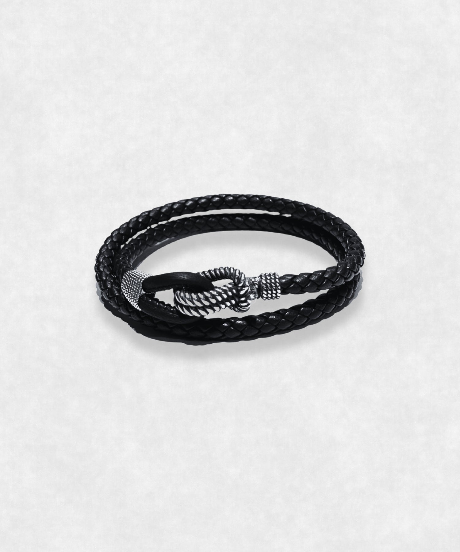 Black Leather and Sterling Silver 925 bracelet Maison Davis