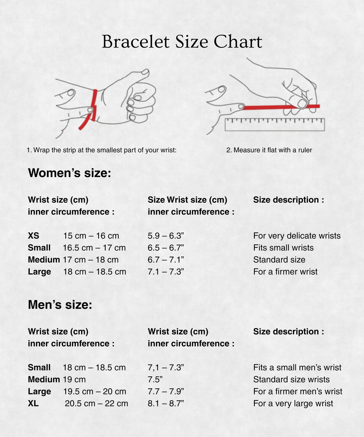 Bracelet Size chart