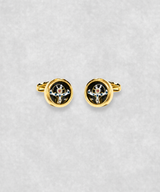 Gold-plated tourbillon cufflinks with moving flywheel – luxury watch-inspired cufflinks with blue screw details