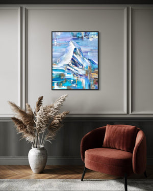 Original artwork by local artist Pavlinksy depicting the iconic Matterhorn in Zermatt, capturing the essence and beauty of the Swiss Alps. Ideal for alpine art lovers and luxury interior decor.