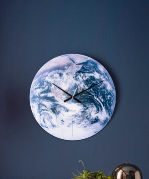 Earth Glass Wall Clock on wall display