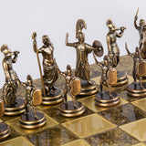 Handmade Greek Mythology Chess Game Brass and Bronze zoom view on brown chessmen