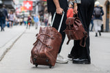 Leather Backpack and Trolley Bag street shot zoom
