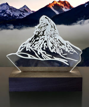 Matterhorn lamp Walnut Wood Stand mountains background