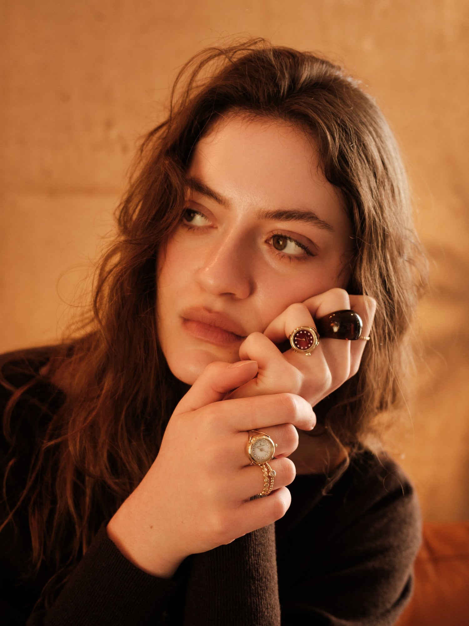 Ring watches Swiss made by Maison Davis worn on a woman’s hand – elegant ring watch collection