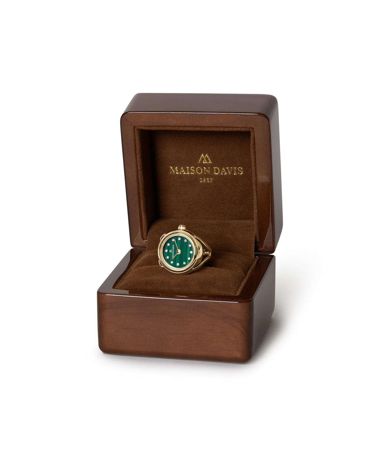 Ring uhr maison Davis Swiss made mit malachite dial und Swarovskz crystal