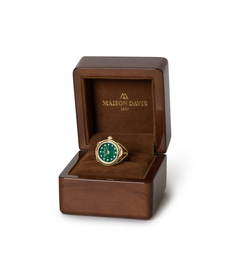 Ring uhr maison Davis Swiss made mit malachite dial und Swarovskz crystal