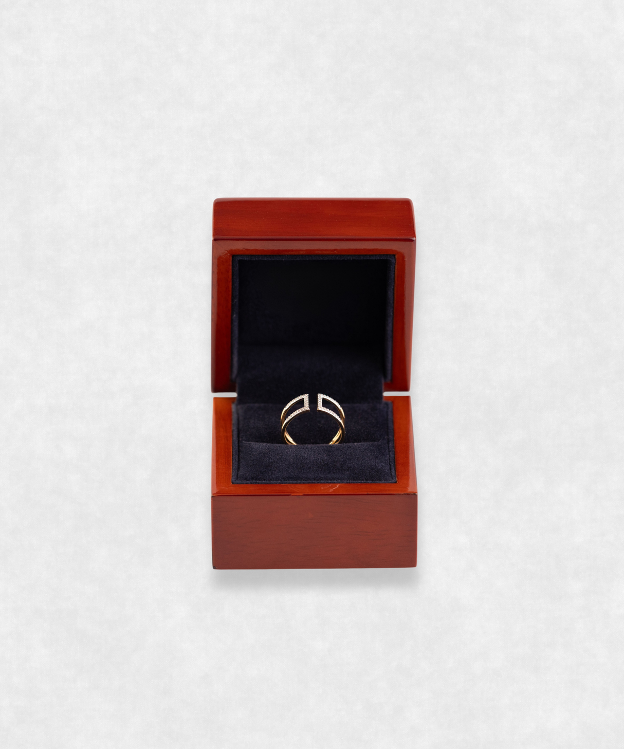 The Path Gold 18k Ring in its wooden box