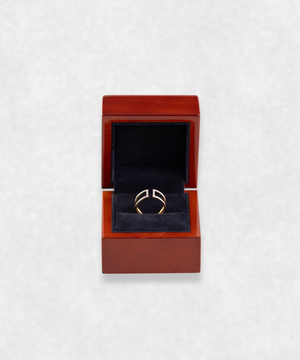 The Path Gold 18k Ring in its wooden box