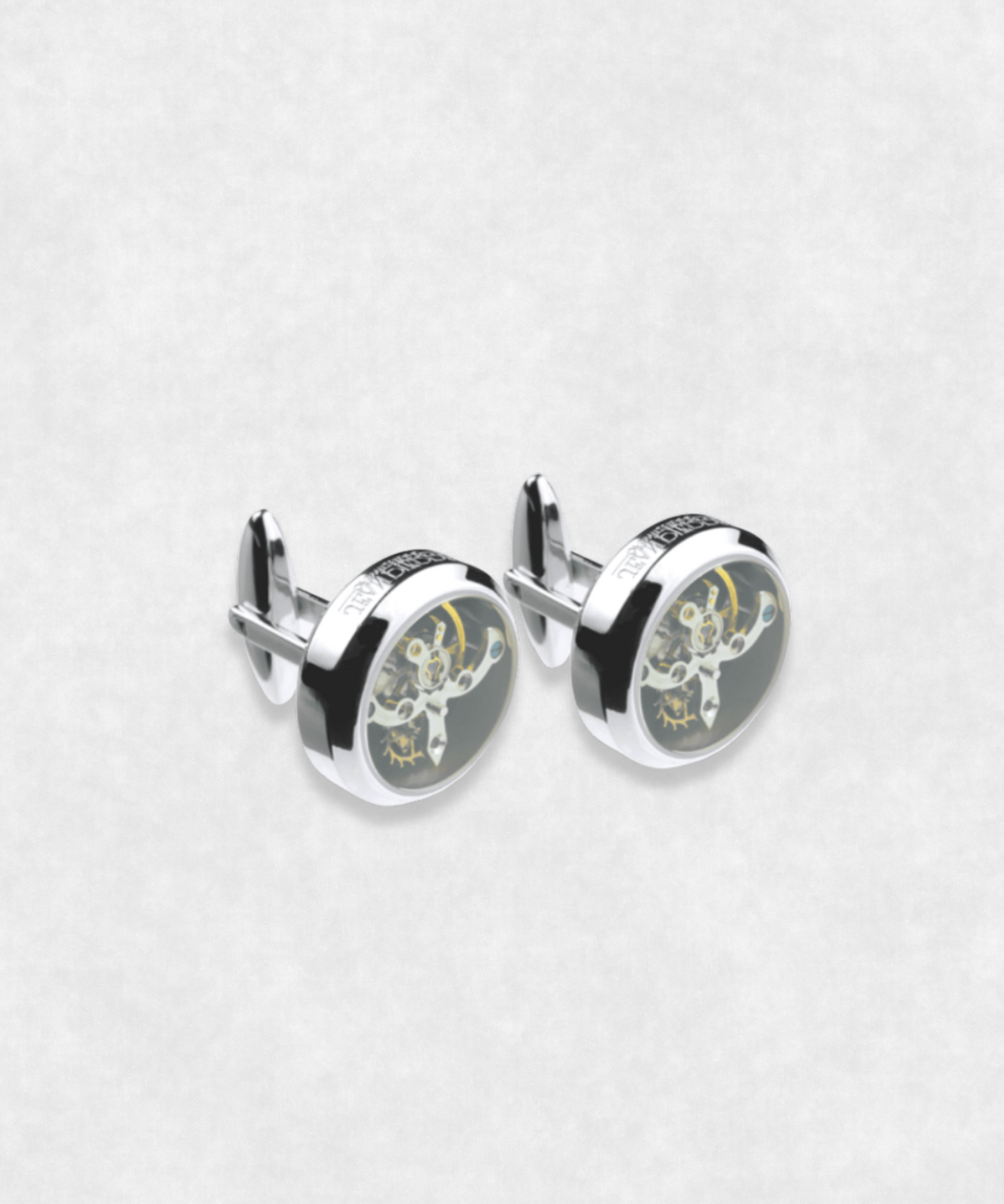 Tourbillon movement cufflinks of Jean Pierre of Switzerland in Chrome