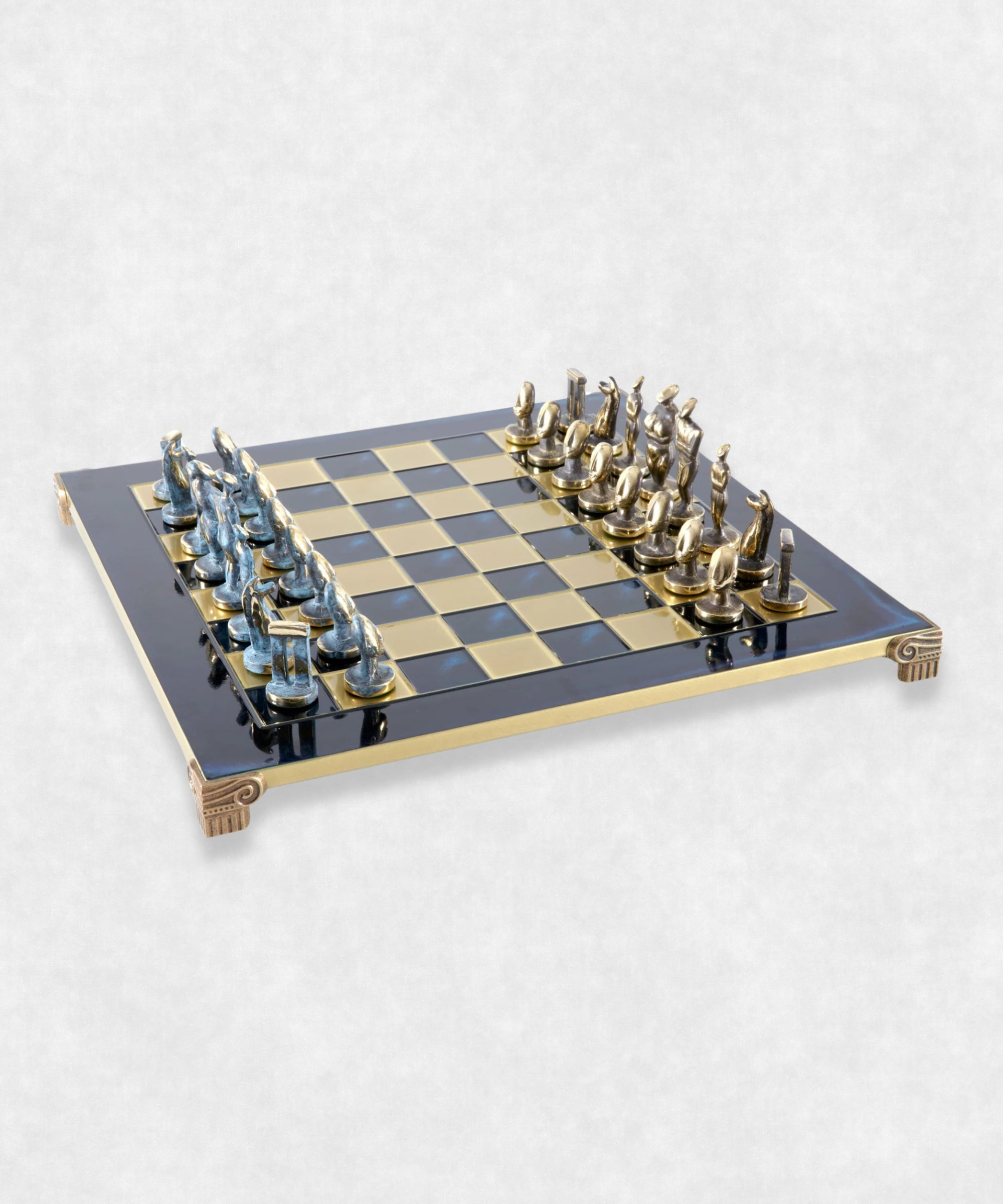 cycladic art chess blue board