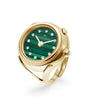 Ring watch Maison Davis in yellow gold with malachite dial, crystal markers, Swiss made.