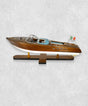 Luxury Riva wooden speedboat model with blue leather seat