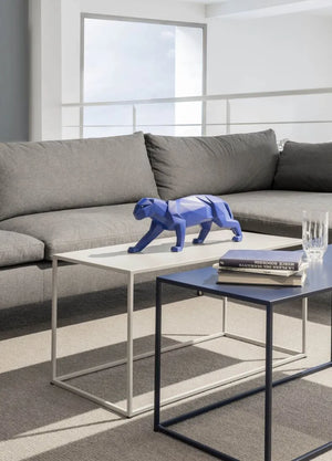 Side view of handcrafted blue porcelain panther figurine made in Spain